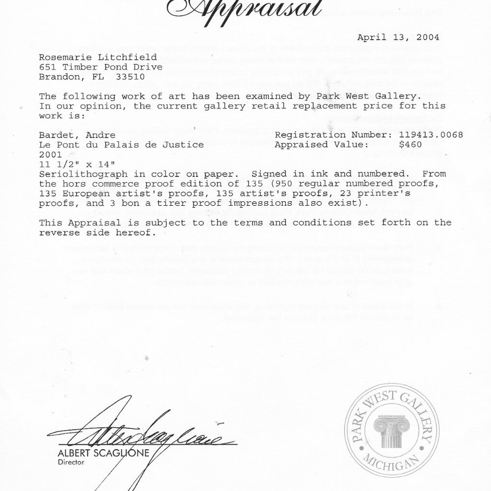 "Le Pont du Palais de Justice" by Andre Bardet Seriolithograph - Picture 8 of 8